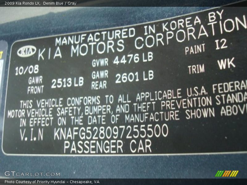 Denim Blue / Gray 2009 Kia Rondo LX