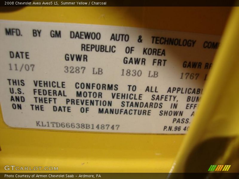Summer Yellow / Charcoal 2008 Chevrolet Aveo Aveo5 LS