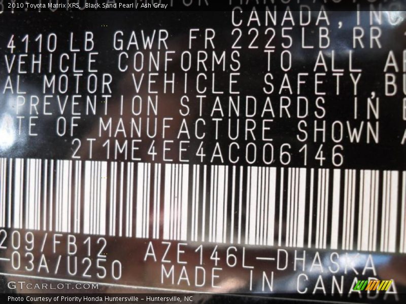 Black Sand Pearl / Ash Gray 2010 Toyota Matrix XRS
