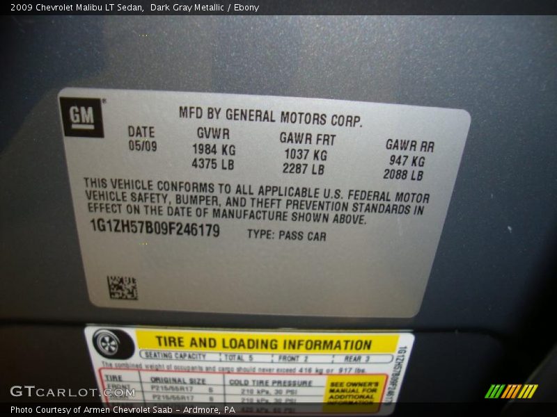 Dark Gray Metallic / Ebony 2009 Chevrolet Malibu LT Sedan