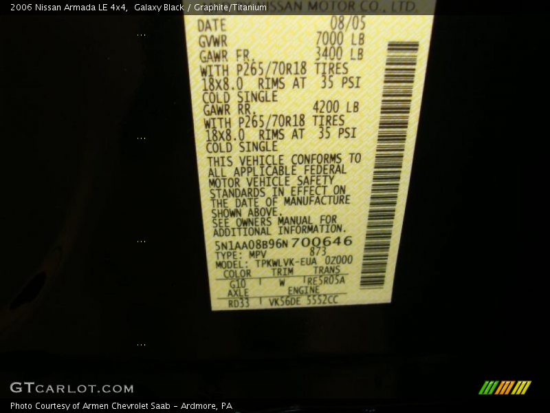 Galaxy Black / Graphite/Titanium 2006 Nissan Armada LE 4x4