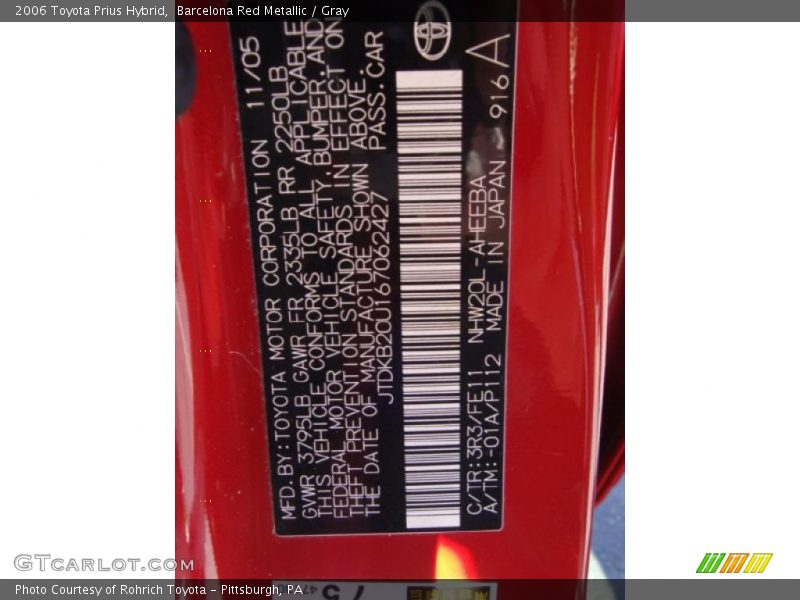 Barcelona Red Metallic / Gray 2006 Toyota Prius Hybrid