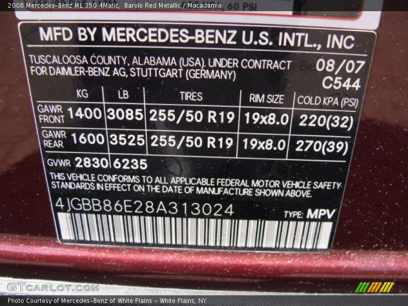 Barolo Red Metallic / Macadamia 2008 Mercedes-Benz ML 350 4Matic