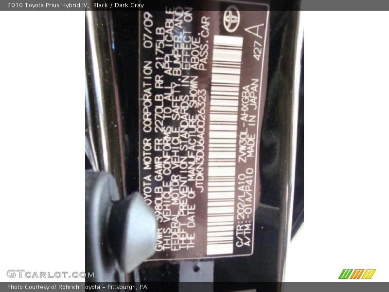 Black / Dark Gray 2010 Toyota Prius Hybrid IV