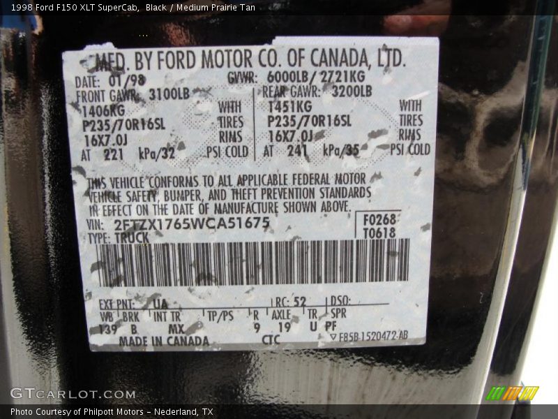 Black / Medium Prairie Tan 1998 Ford F150 XLT SuperCab
