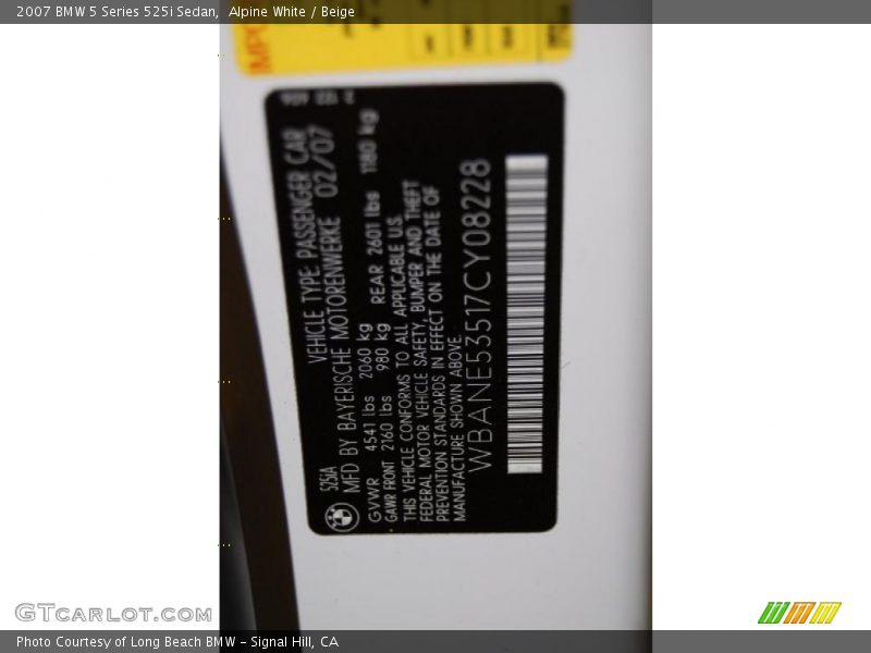 Alpine White / Beige 2007 BMW 5 Series 525i Sedan