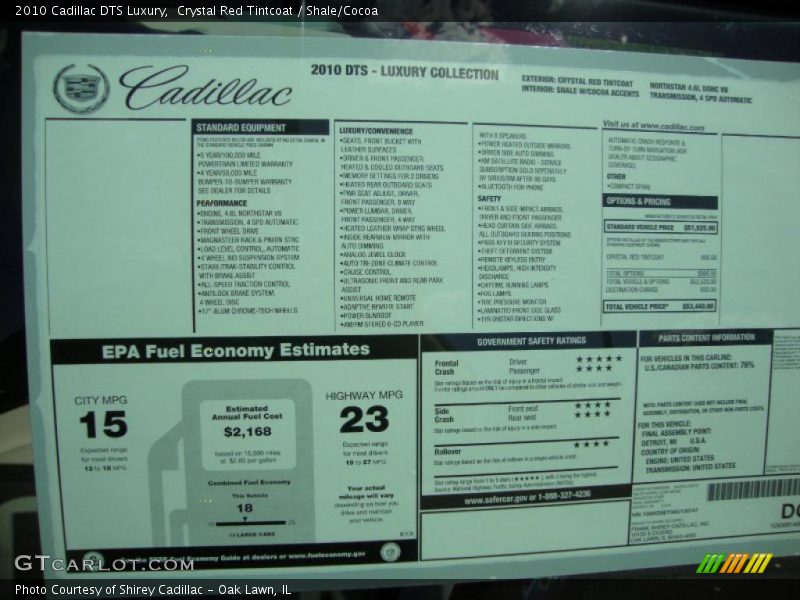 Crystal Red Tintcoat / Shale/Cocoa 2010 Cadillac DTS Luxury