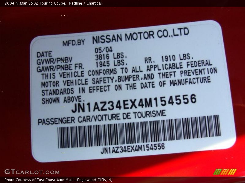 Redline / Charcoal 2004 Nissan 350Z Touring Coupe
