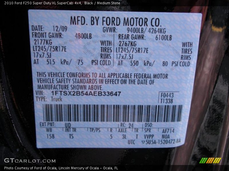 Black / Medium Stone 2010 Ford F250 Super Duty XL SuperCab 4x4