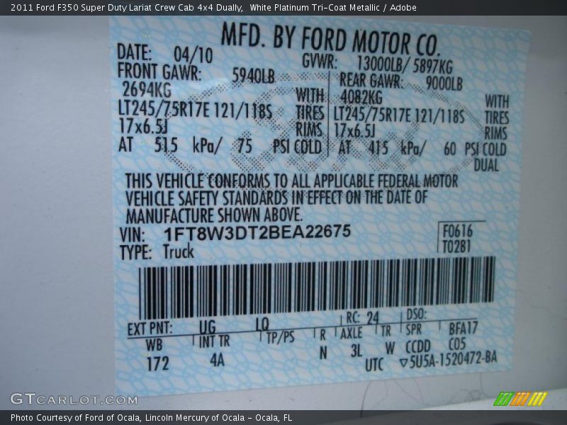 White Platinum Tri-Coat Metallic / Adobe 2011 Ford F350 Super Duty Lariat Crew Cab 4x4 Dually