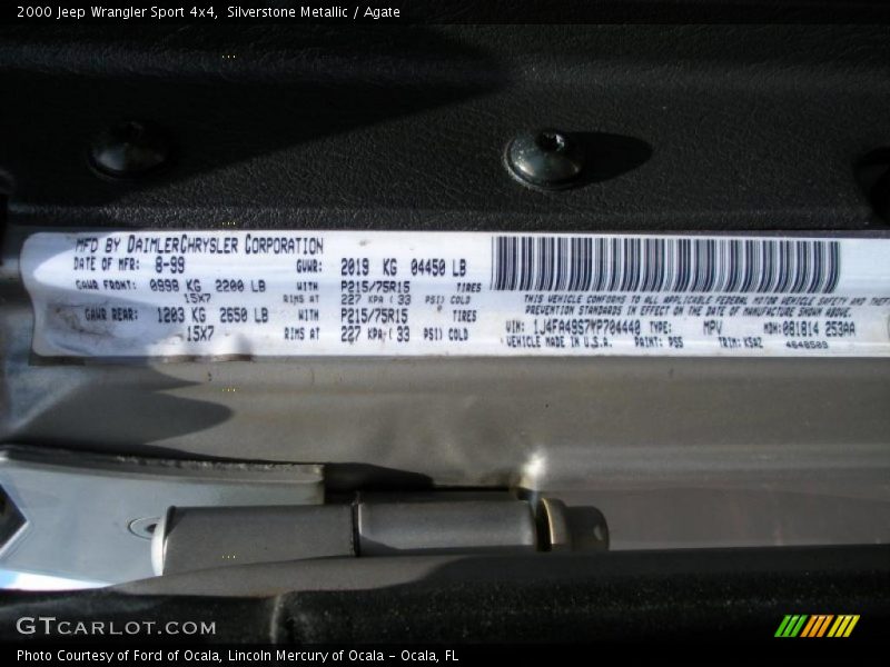 Silverstone Metallic / Agate 2000 Jeep Wrangler Sport 4x4