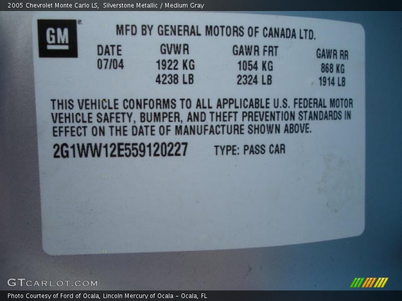Silverstone Metallic / Medium Gray 2005 Chevrolet Monte Carlo LS