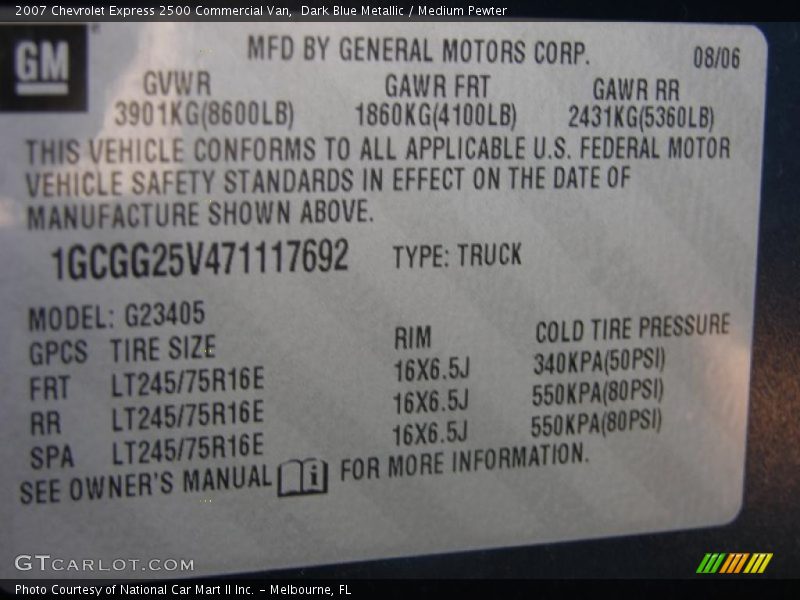 Dark Blue Metallic / Medium Pewter 2007 Chevrolet Express 2500 Commercial Van