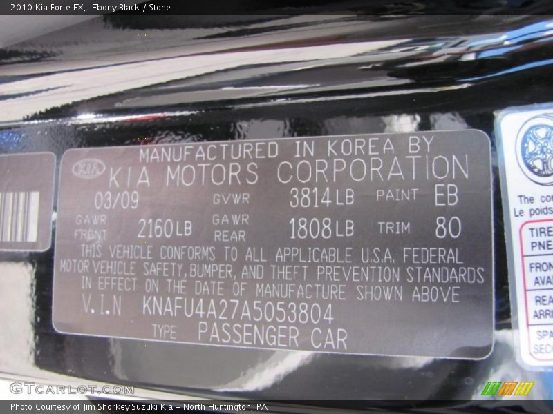 Ebony Black / Stone 2010 Kia Forte EX