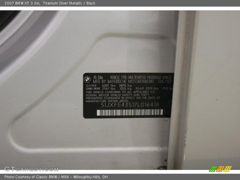 Titanium Silver Metallic / Black 2007 BMW X5 3.0si