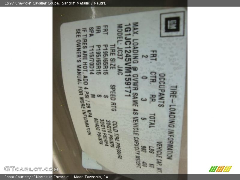 Sandrift Metallic / Neutral 1997 Chevrolet Cavalier Coupe