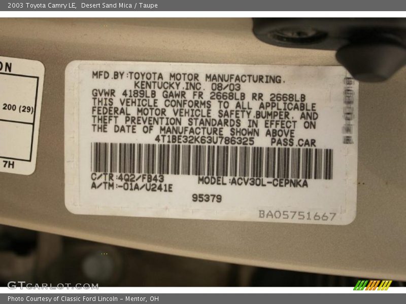 Desert Sand Mica / Taupe 2003 Toyota Camry LE