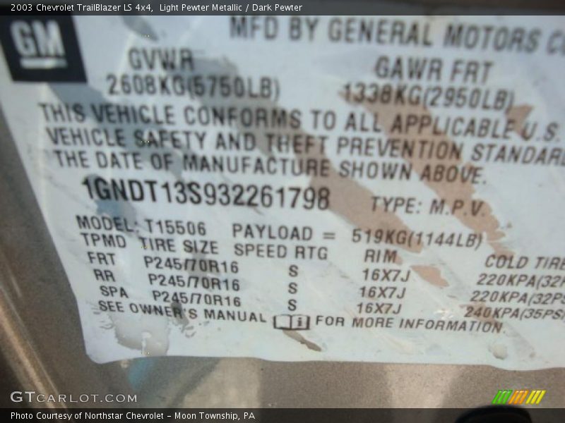 Light Pewter Metallic / Dark Pewter 2003 Chevrolet TrailBlazer LS 4x4