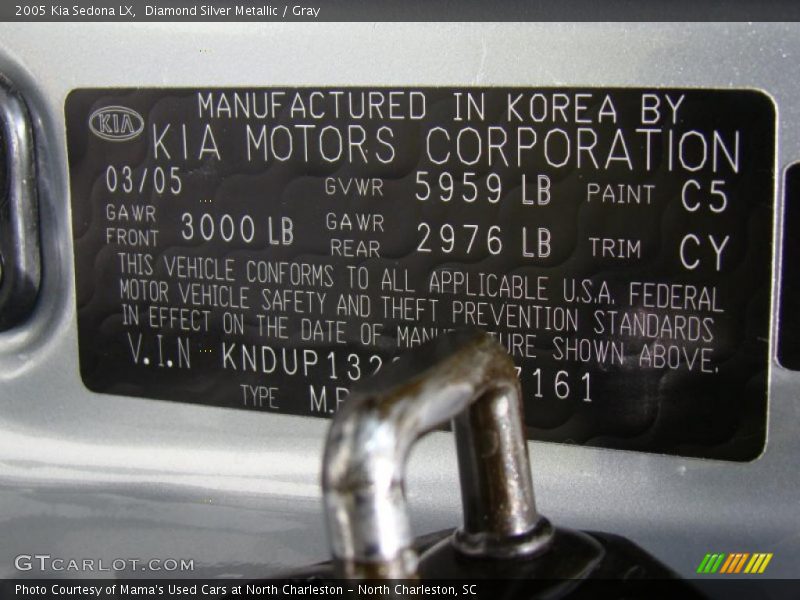 Diamond Silver Metallic / Gray 2005 Kia Sedona LX