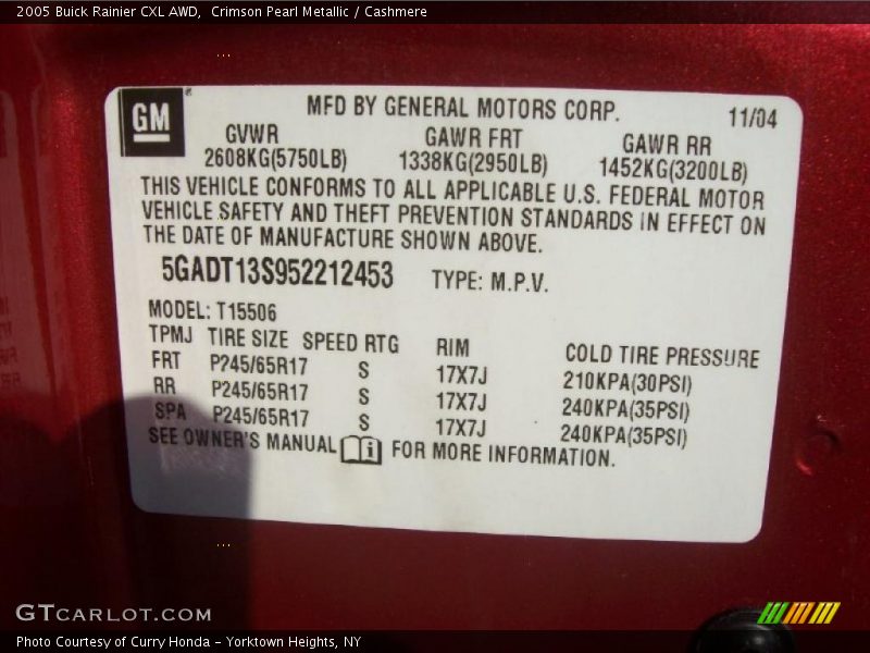 Crimson Pearl Metallic / Cashmere 2005 Buick Rainier CXL AWD