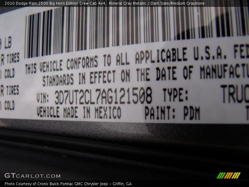 Mineral Gray Metallic / Dark Slate/Medium Graystone 2010 Dodge Ram 2500 Big Horn Edition Crew Cab 4x4