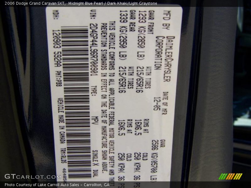 Midnight Blue Pearl / Dark Khaki/Light Graystone 2006 Dodge Grand Caravan SXT
