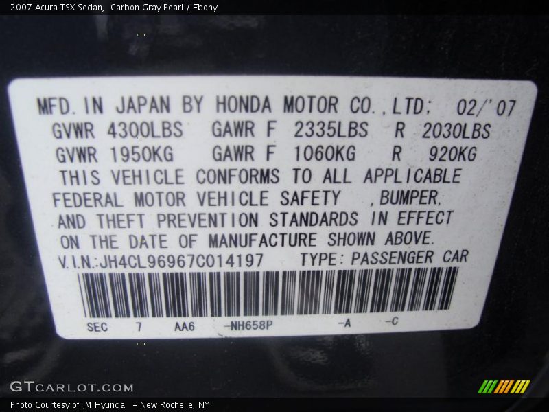 Carbon Gray Pearl / Ebony 2007 Acura TSX Sedan