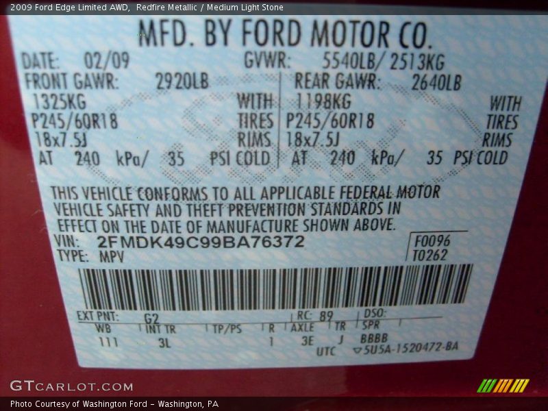 Redfire Metallic / Medium Light Stone 2009 Ford Edge Limited AWD