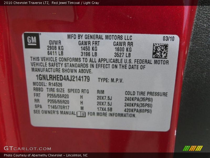 Red Jewel Tintcoat / Light Gray 2010 Chevrolet Traverse LTZ