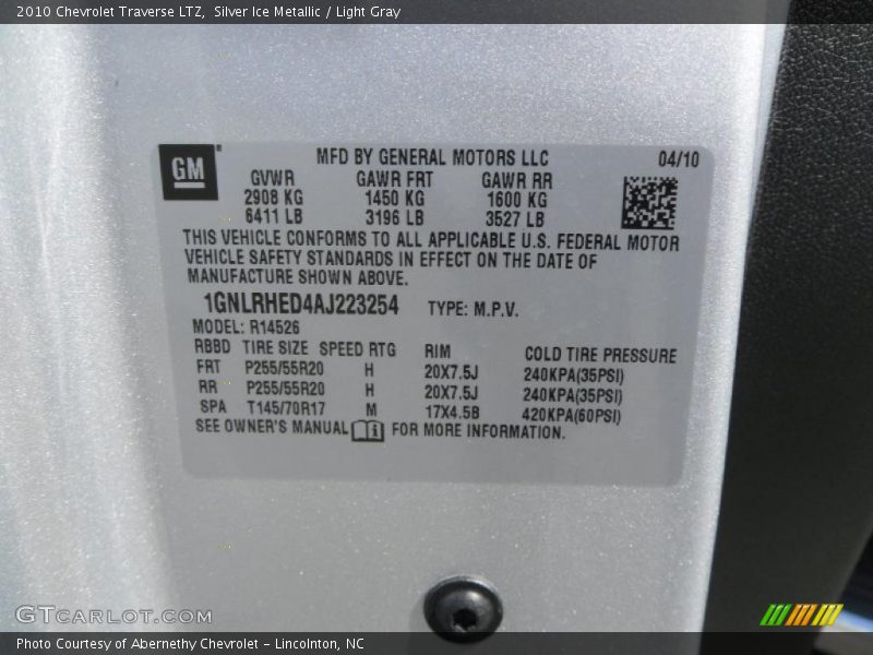 Silver Ice Metallic / Light Gray 2010 Chevrolet Traverse LTZ
