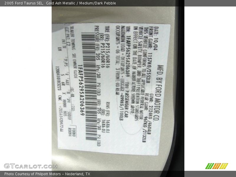 Gold Ash Metallic / Medium/Dark Pebble 2005 Ford Taurus SEL