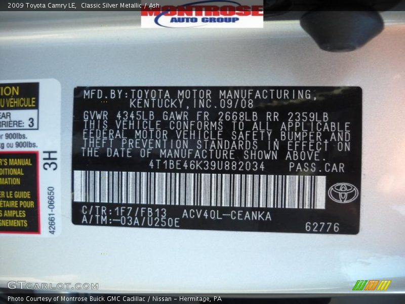 Classic Silver Metallic / Ash 2009 Toyota Camry LE