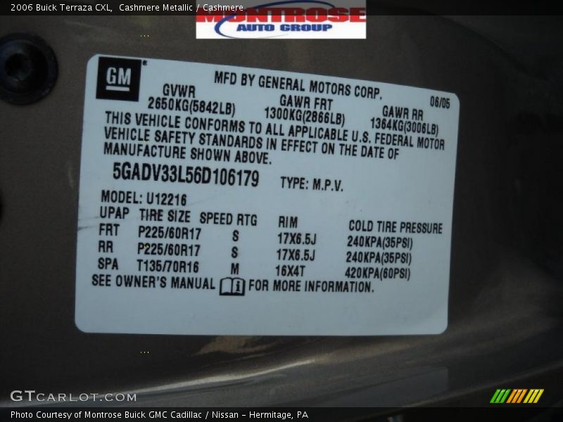 Cashmere Metallic / Cashmere 2006 Buick Terraza CXL