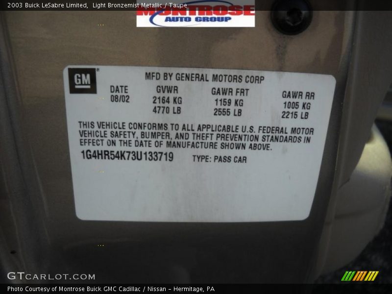 Light Bronzemist Metallic / Taupe 2003 Buick LeSabre Limited
