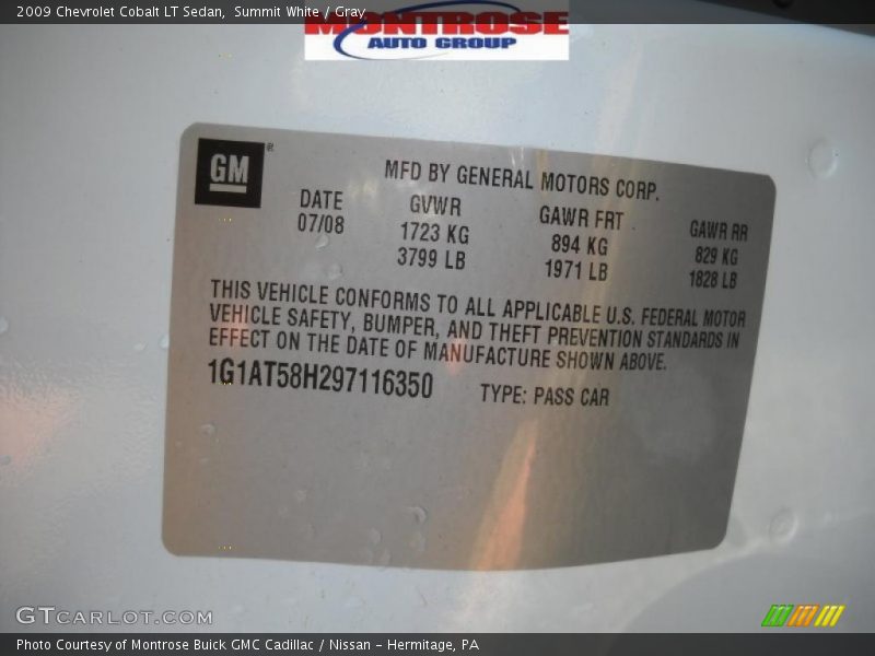 Summit White / Gray 2009 Chevrolet Cobalt LT Sedan