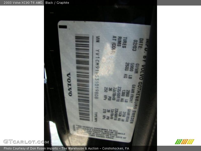 Black / Graphite 2003 Volvo XC90 T6 AWD