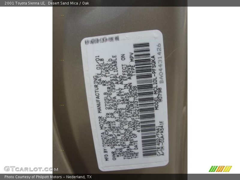 Desert Sand Mica / Oak 2001 Toyota Sienna LE