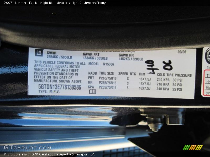 Midnight Blue Metallic / Light Cashmere/Ebony 2007 Hummer H3