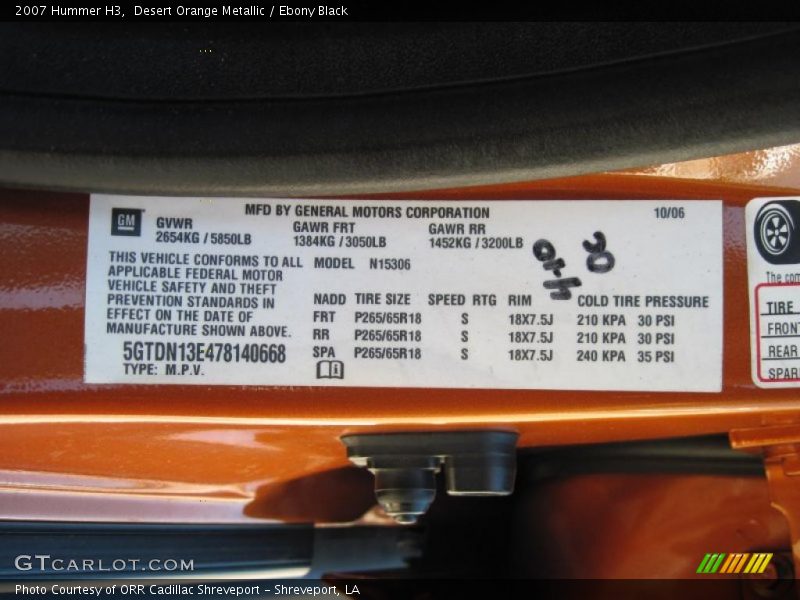 Desert Orange Metallic / Ebony Black 2007 Hummer H3