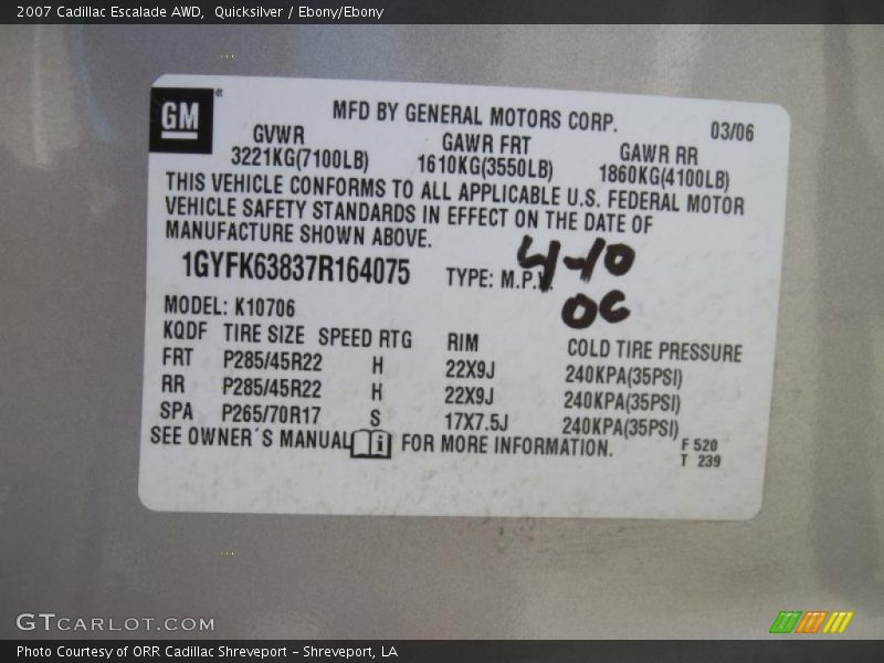 Quicksilver / Ebony/Ebony 2007 Cadillac Escalade AWD