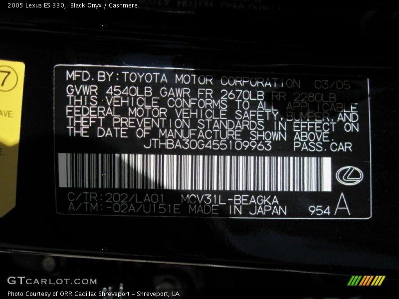 Black Onyx / Cashmere 2005 Lexus ES 330