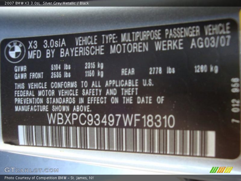 Silver Grey Metallic / Black 2007 BMW X3 3.0si