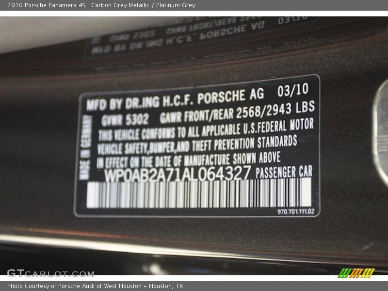 Carbon Grey Metallic / Platinum Grey 2010 Porsche Panamera 4S
