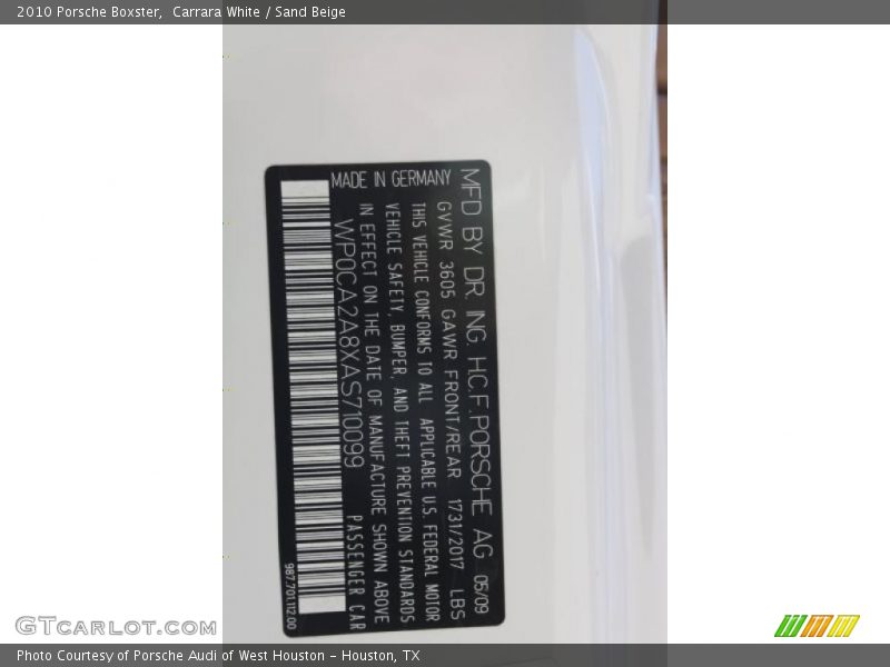 Carrara White / Sand Beige 2010 Porsche Boxster