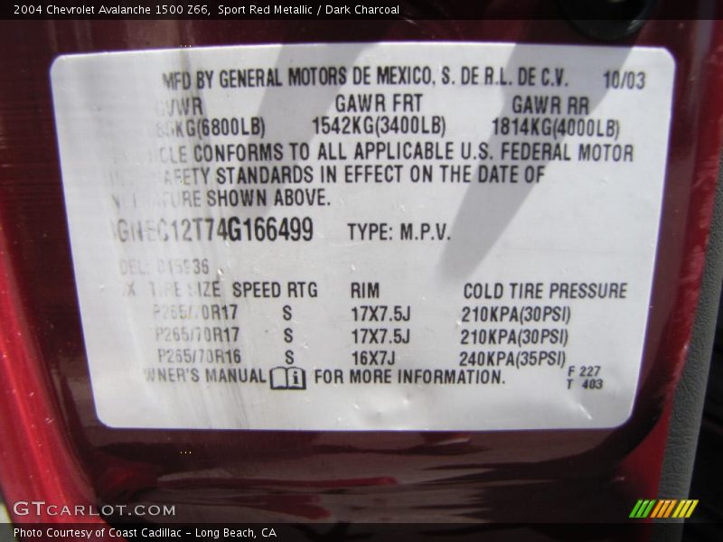 Sport Red Metallic / Dark Charcoal 2004 Chevrolet Avalanche 1500 Z66