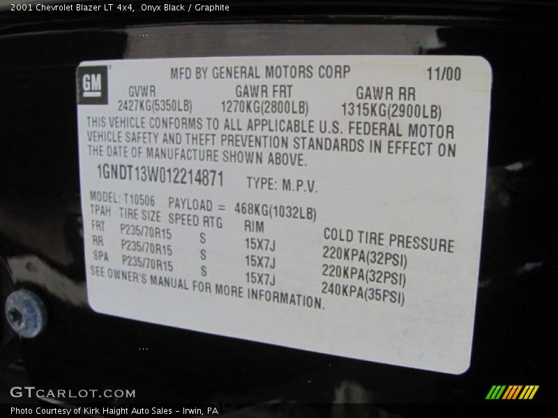 Onyx Black / Graphite 2001 Chevrolet Blazer LT 4x4