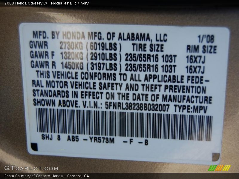 Mocha Metallic / Ivory 2008 Honda Odyssey LX