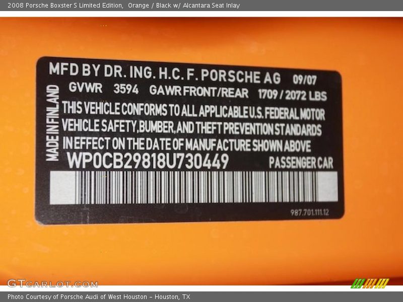 Orange / Black w/ Alcantara Seat Inlay 2008 Porsche Boxster S Limited Edition