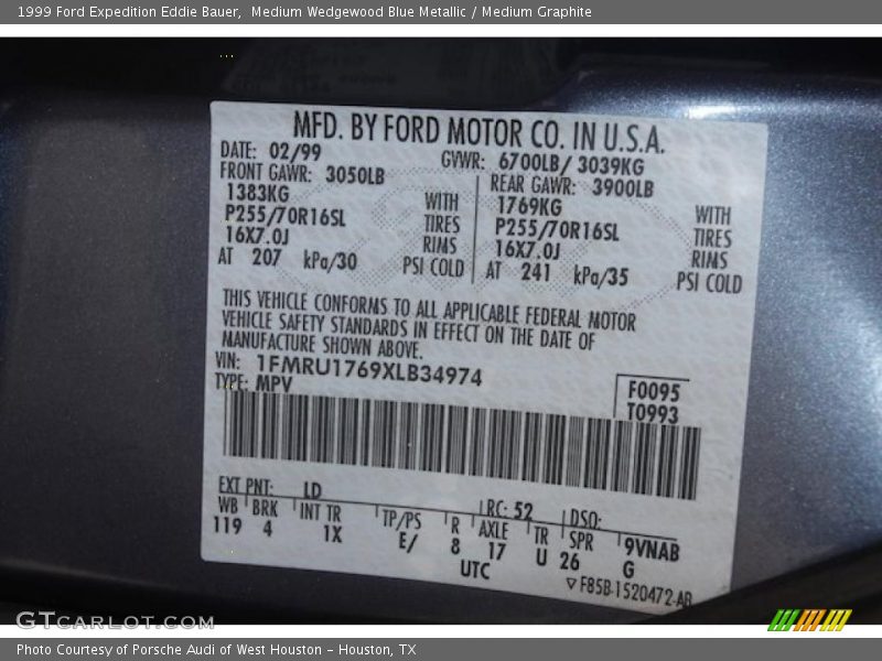 1999 Expedition Eddie Bauer Medium Wedgewood Blue Metallic Color Code LD