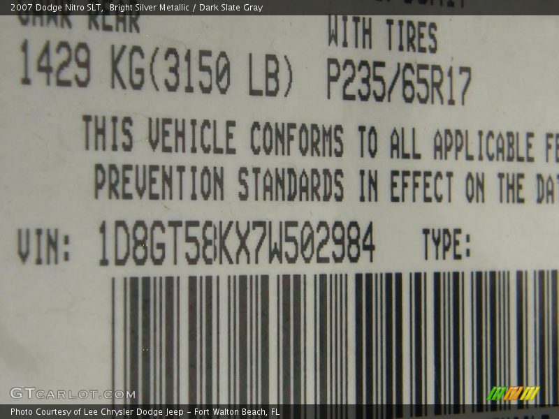 Bright Silver Metallic / Dark Slate Gray 2007 Dodge Nitro SLT